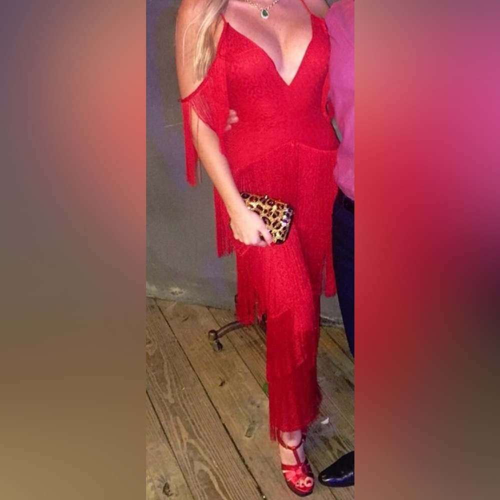 Elegant Red Fringe Jumpsuit